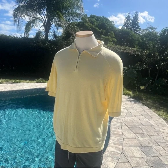 Raffi Linen Blend Light Yellow Polo Shirt Large - Picture 2 of 16